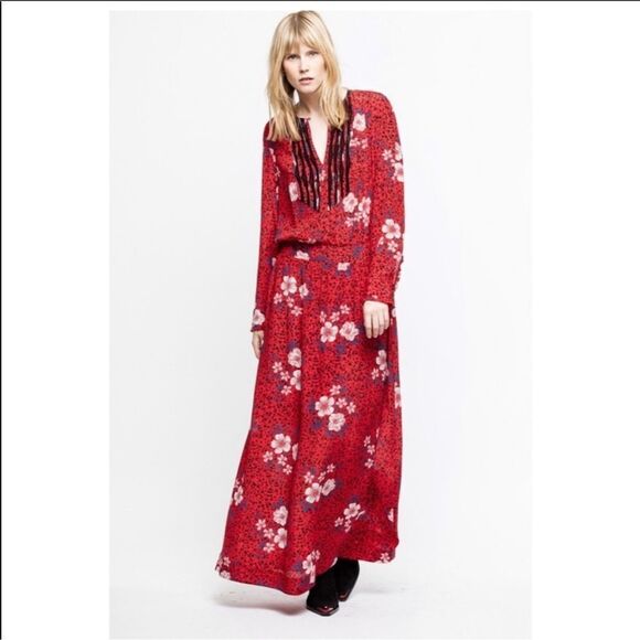 Zadig & Voltaire Remus Silk Floral Maxi Dress Red Size Large - Picture 1 of 13
